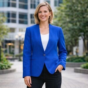 BARONESS Vintage Blazer Blue Padded Shoulders Made In USA Career Jacket Size 10